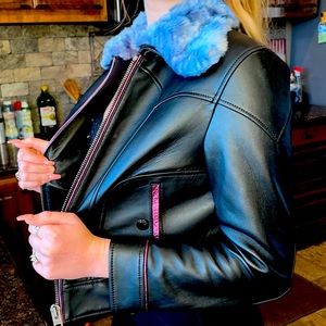 Selena Gomez x Coach Leather Jacket w Faux Fur